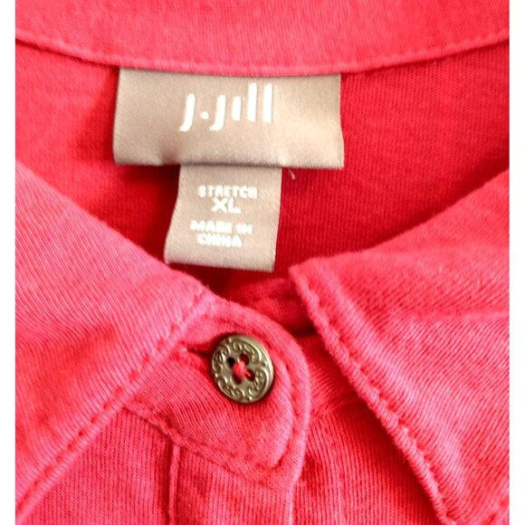 J. Jill Tunic Top Button Up Cotton Modal Knit Gathered Back Waist Hot Pink - XL - Picture 3 of 9
